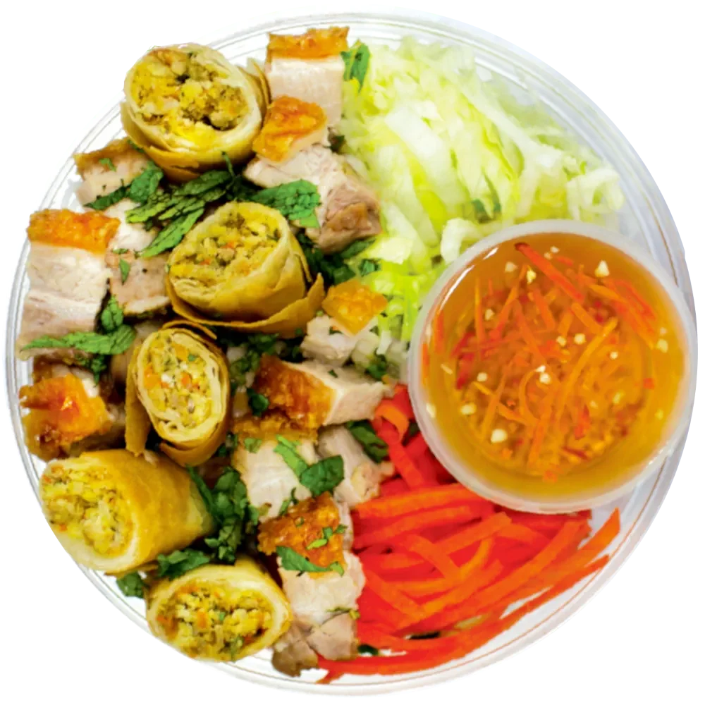 Salad bowl with spring rolls